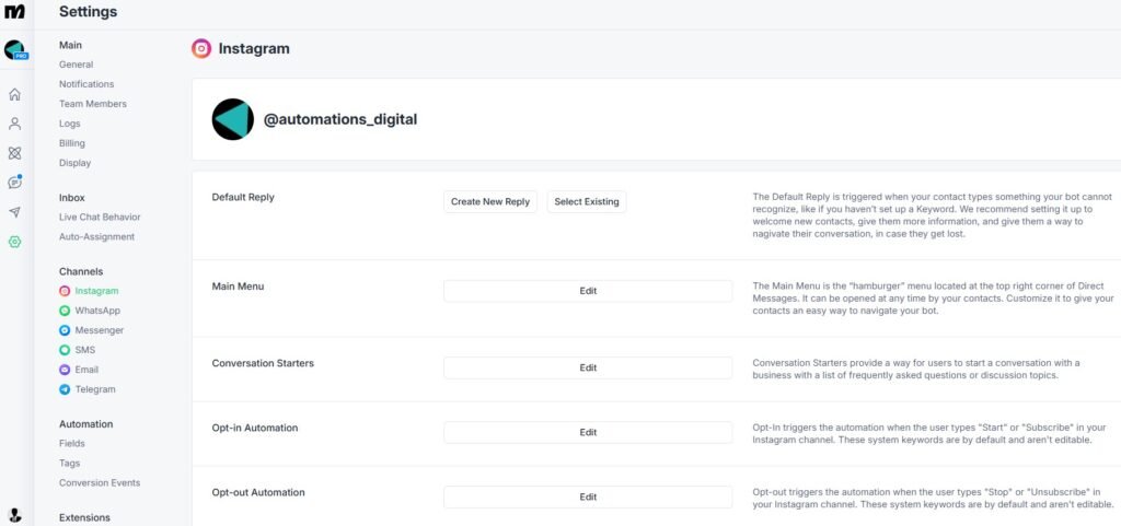 manychat advanced settings